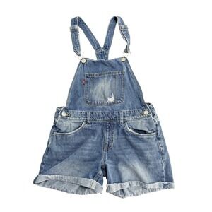 Levis Shortall Overalls Girls 16 Blue Denim Jean Shorts Distressed Cuffed Casual